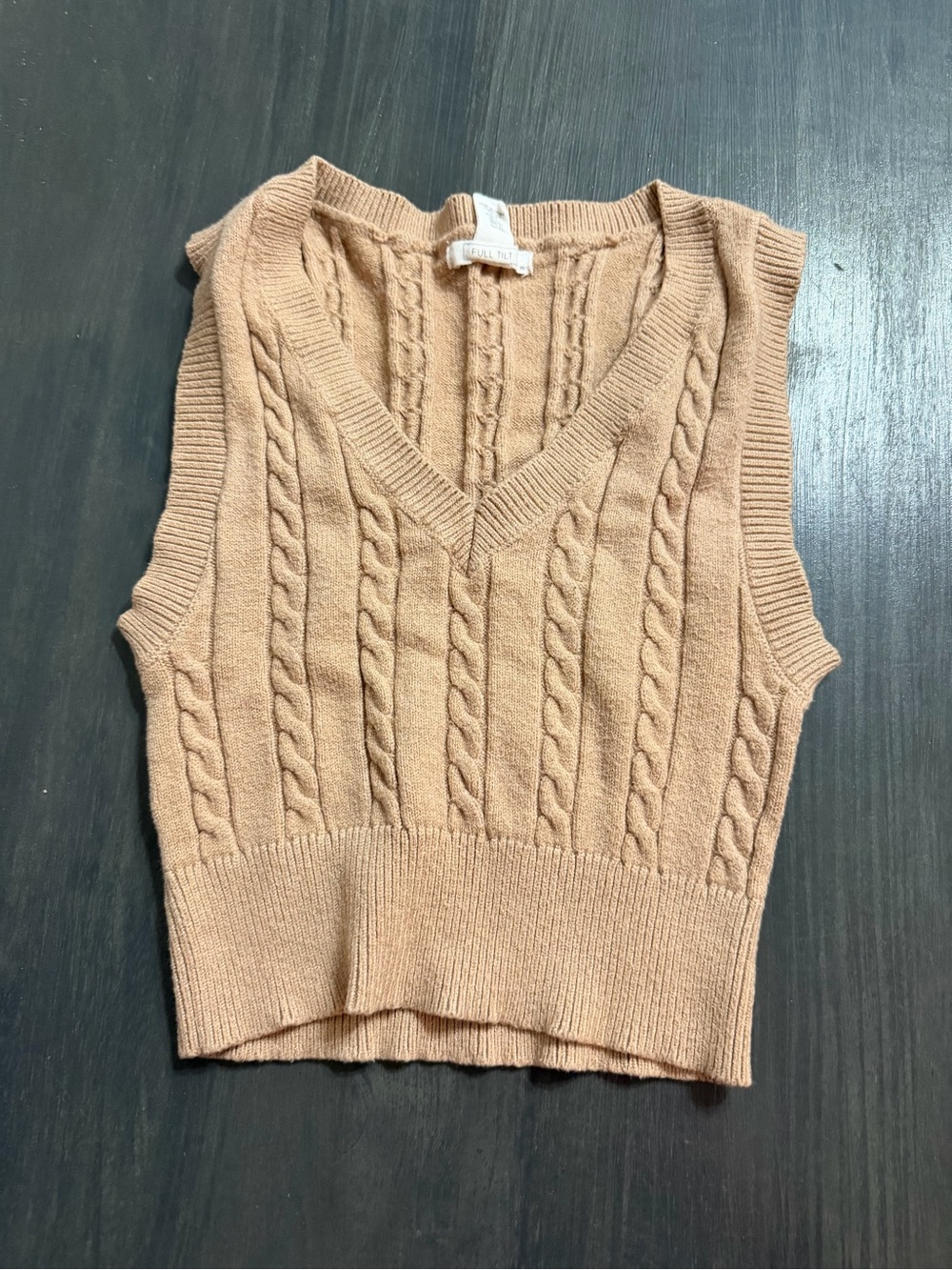 Full Tilt XS Beige Cable Knit Sweater Vest V-Neck Preppy Sleeveless